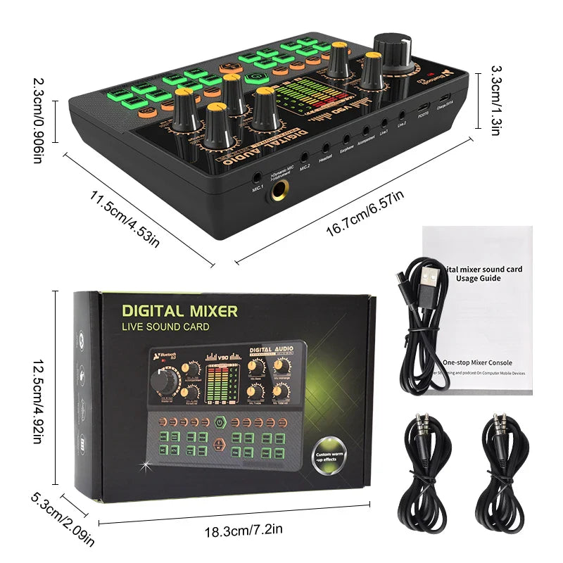 Gaming Audio Mixer,Streaming Mixer with Audio Interface BT Sound Board Voice Changer Sound Card,for PC Phone Live Streaming