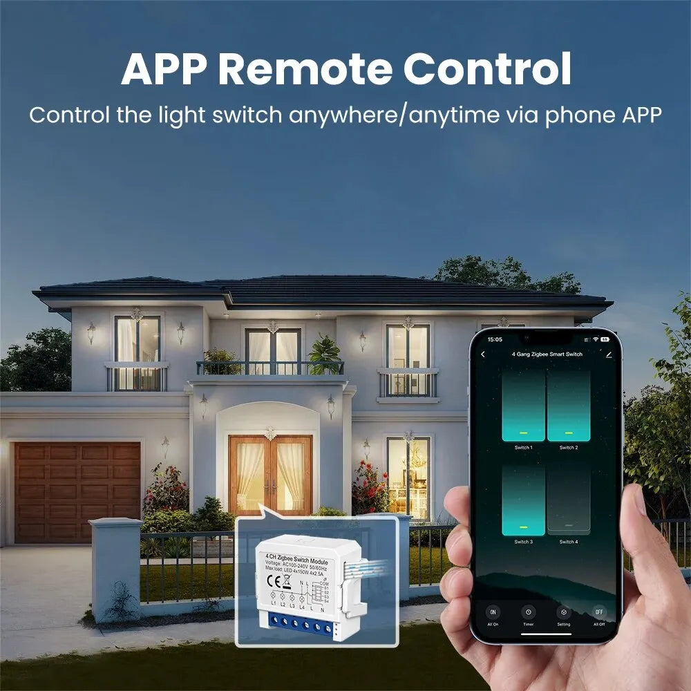AVATTO WiFi 1/2/3/4 Gang Mini Smart Switch DIY Light Switches Module 2-Way Control Works With Smart Tuya Alexa Alice Google Home