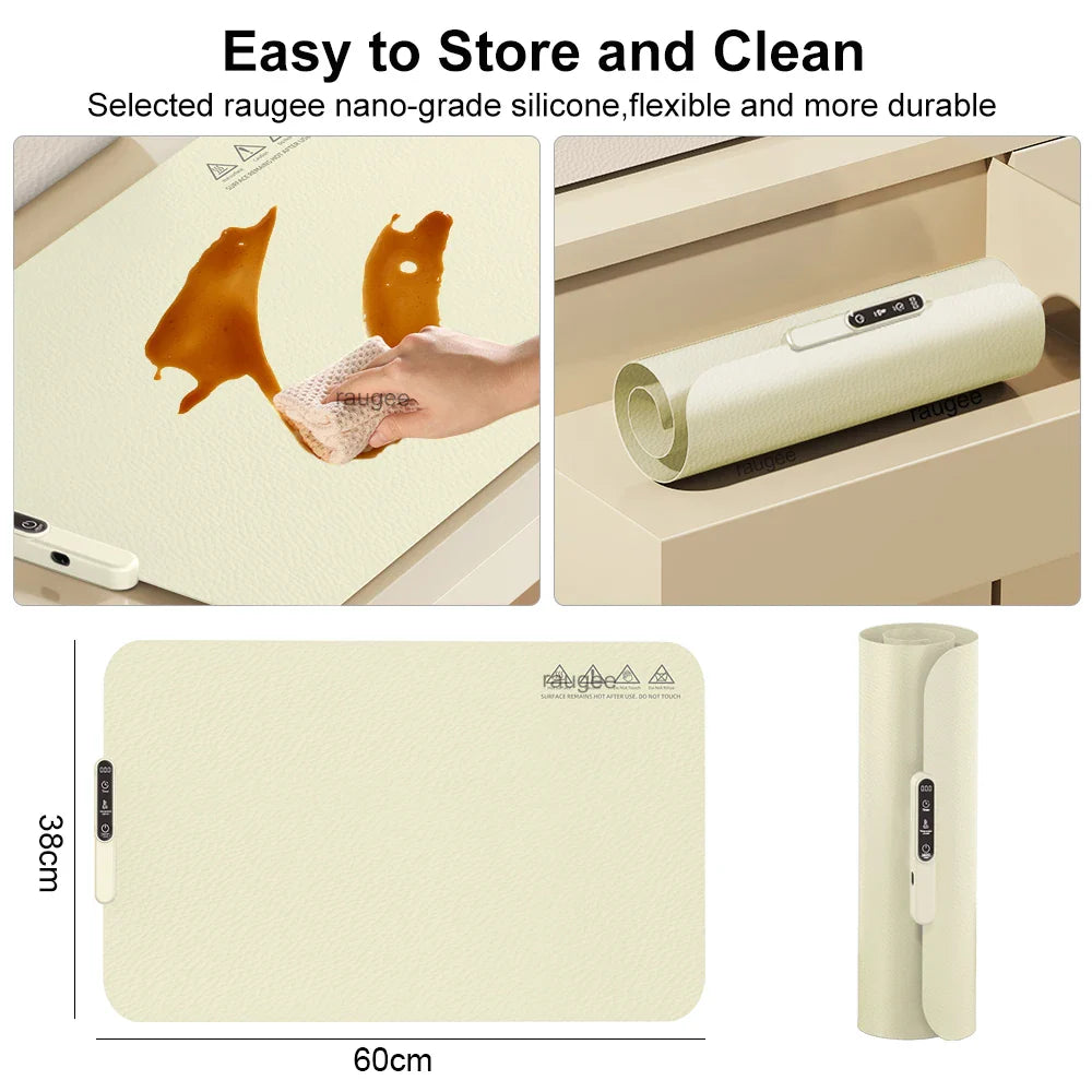 Electric Warming Tray Foldable Silicone Warming Mat Fast Heating Keep Food Hot Constant Mat Food Warming Tray 6 Temp Setting