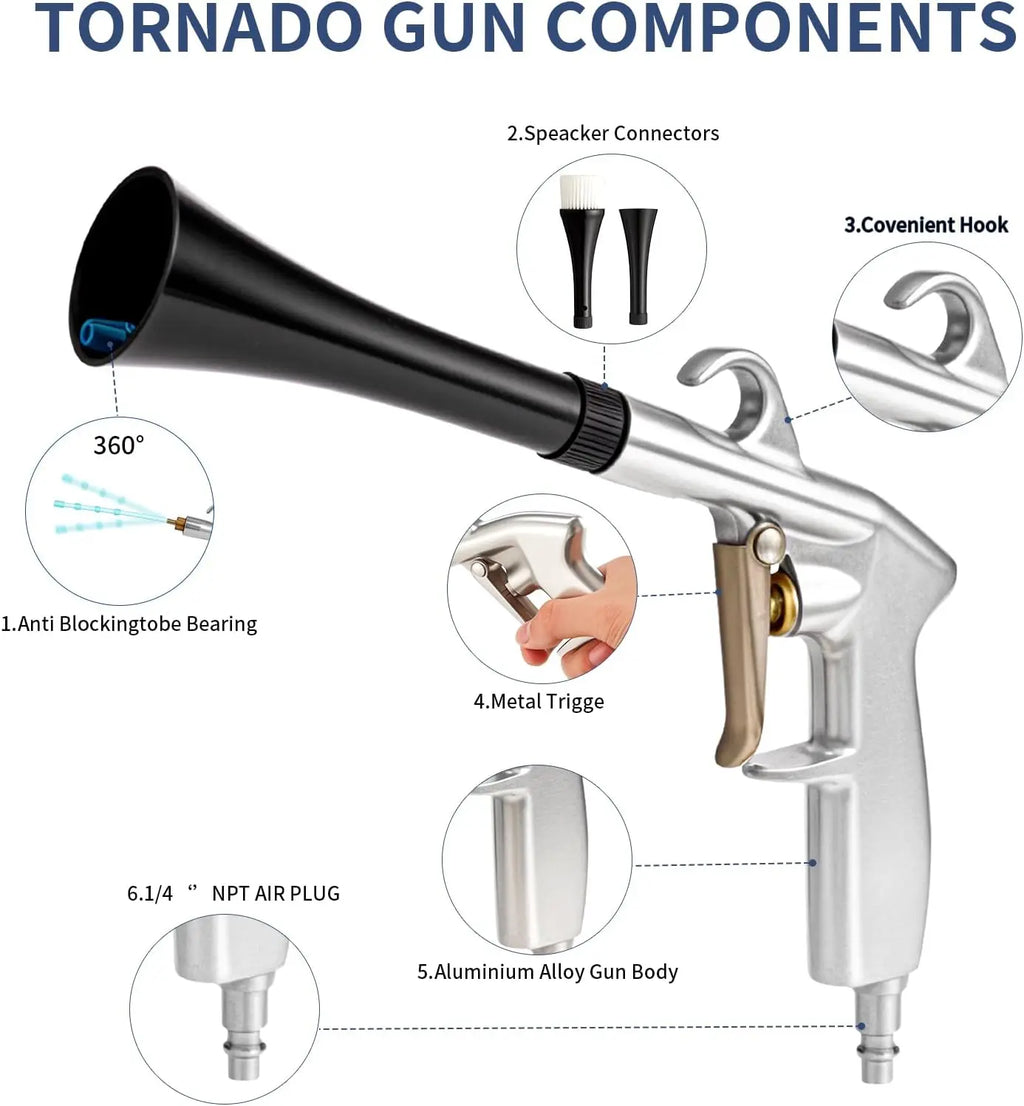 High Pressure Dust Blowing Gun Tornado Air Blow Car Wash Gun Efficient Dry Cleaning Gun Professional Car Interior Cleaning Tools