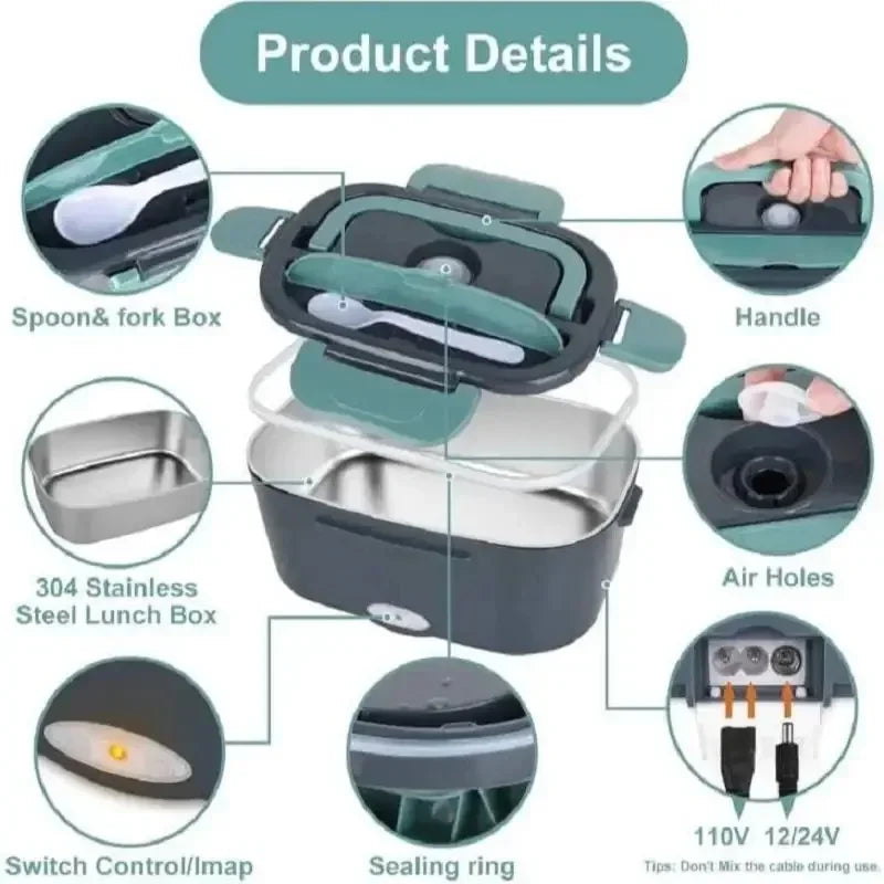 1.5L 60W Electric Lunch Box Food Warmer Portable Leak Proof Car Home Heater for Truckers Lunch Heating Microwave