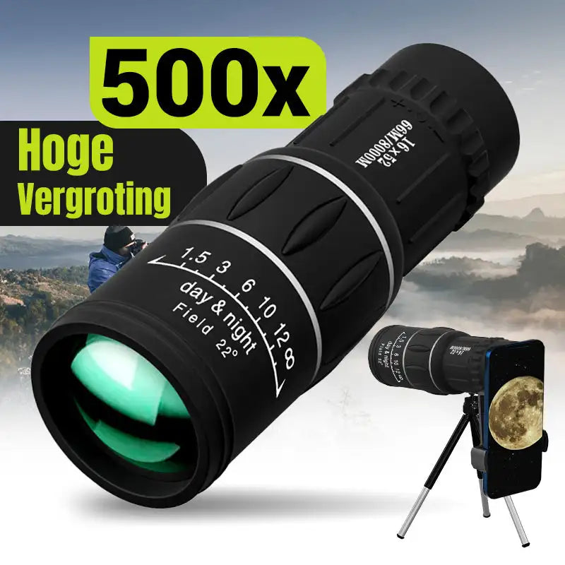 16x52 Long Range Monocular Telescope High - Power, Dual Focus, Optical Zoom Scope, High Magnification for Night Spyglass Use