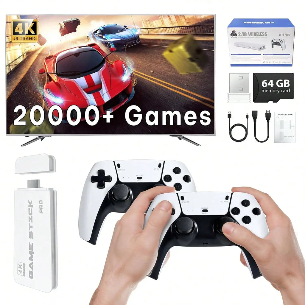 M15 Retro Game Console 2.4G Wireless Dual Controller 4K TV Game Stick 64GB 20000 Retro Games Retro Game Family Gift