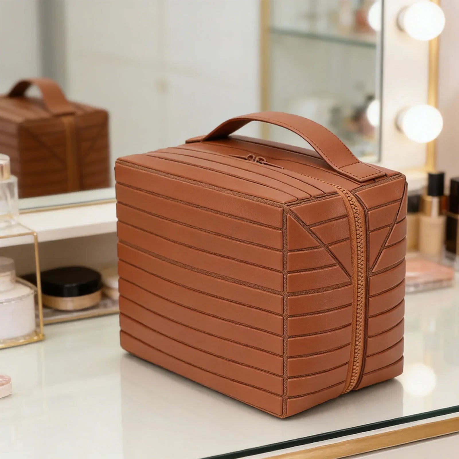 Fold Down Makeup Bag Large Capacity Water Proof Zippered Travel Cosmetic Case Toiletry Bag Zippered Toiletry Bag