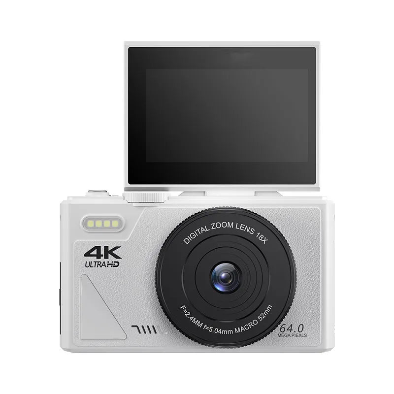64MP 4K Digital Camera 180° Flip Screen 18X Zoom Selfie Vlog Camcorder Wide Angle Macro UHD Video Camera Livestream WiFi Webcam