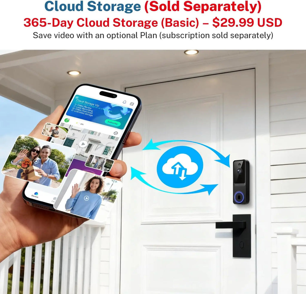 Wireless Video Doorbell Camera with Cloud Storage, Night Vision, Real-Time Alerts for Home Security