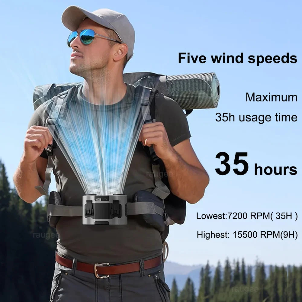 20000mAh Waist Fan Wearable Hanging Neck Fan USB Rechargeable Bladeless Air Conditioner Outdoor Waist Clip Fan with Power Bank