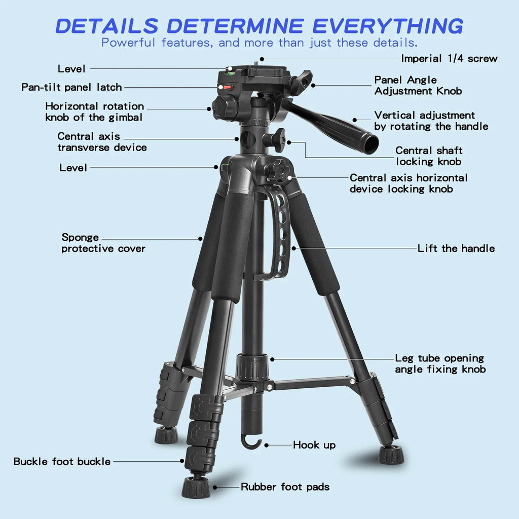 63''/160cm Video Tripod Monopod, 3 Way Pan Tilt Head, Overhead Camera Mount, Horizontal Central Axis, Phone Holder Compatible wi