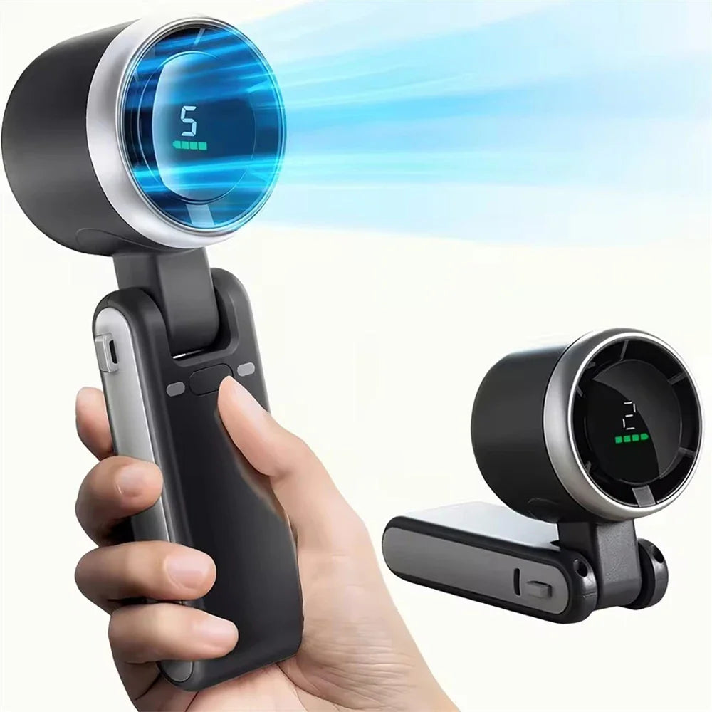 BSLIUFANG Portable 3-in-1 Turbo Handheld Fan, 5 High-Speed Settings, 3600mAh Power, Digital Screen, Foldable USB/Type-C Charge