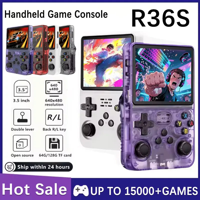Retro Handheld Game Console R36S 3 5 Inch IPS Screen 64GB 128GB 256GB Portable Gaming Device with Built in Games