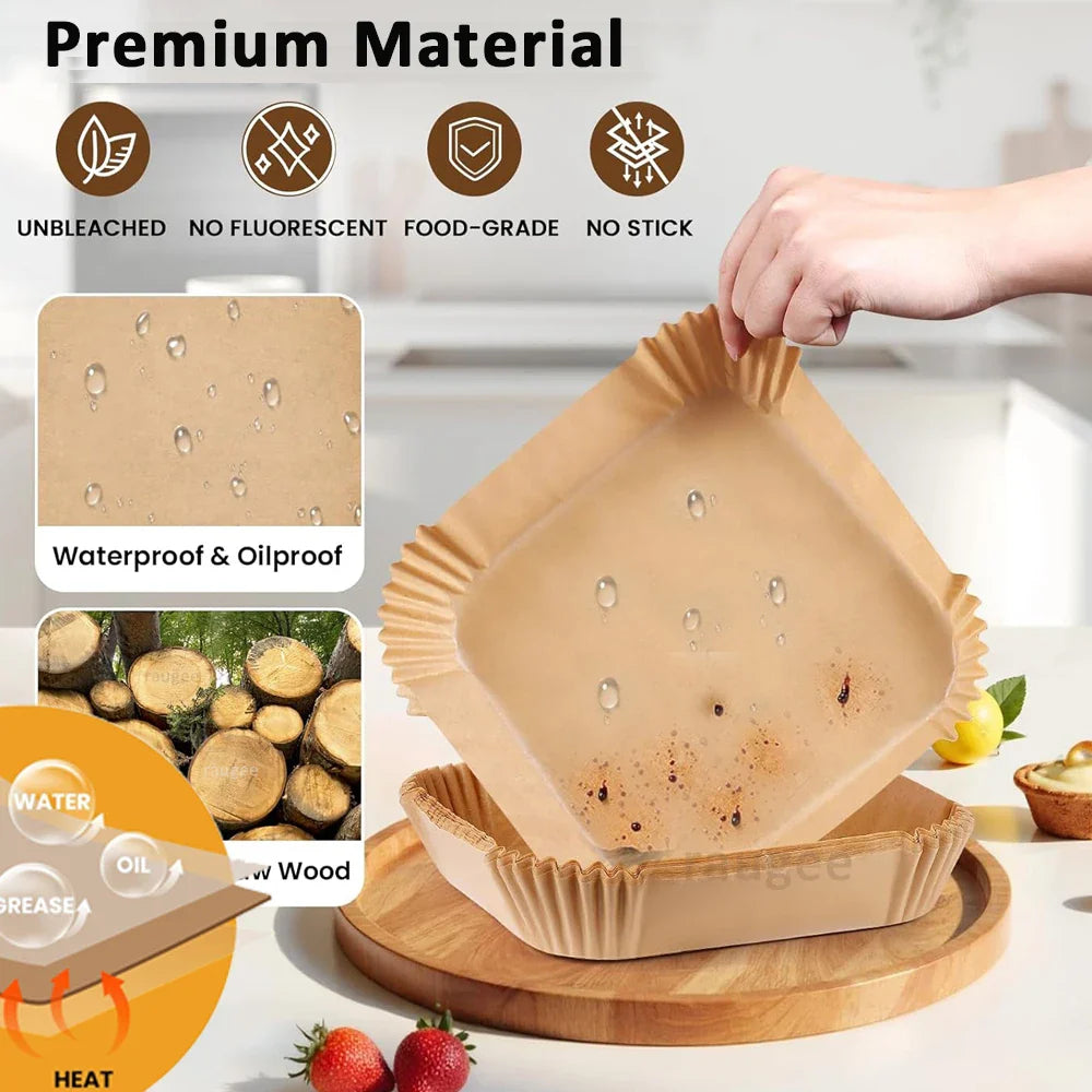 100Pcs Air Fryer Disposable Baking Paper Non-Stick Mat Square Parchment Paper Liners for 3-5L Air Fryer Steamer Baking Microwave