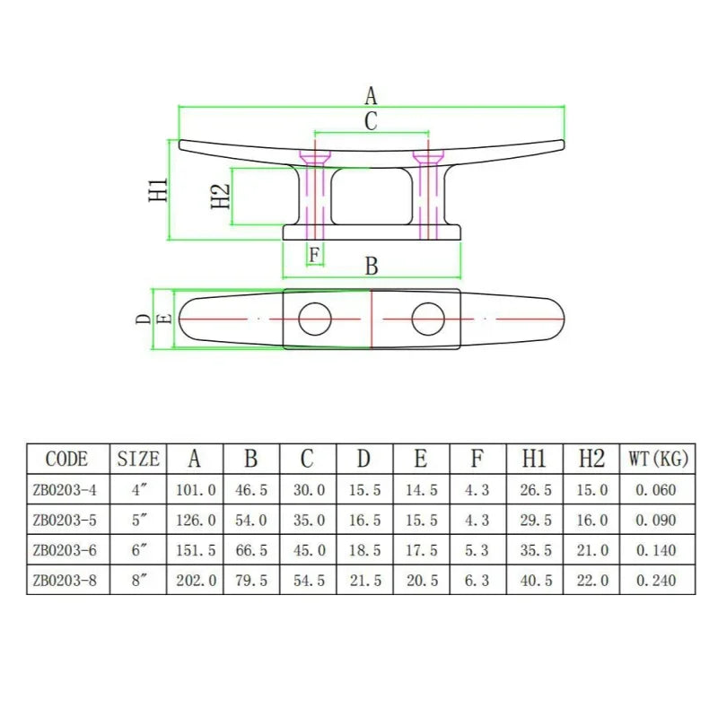 1Pc 4" 5" 6" 8" Combo Mooring Cleat 2 Hole 316 Stainless Steel Polished Boat Cleats for Marine Boat Deck Rope Tie Yacht