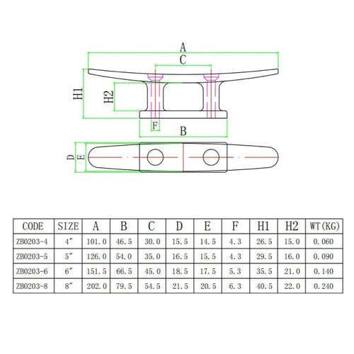 1Pc 4" 5" 6" 8" Combo Mooring Cleat 2 Hole 316 Stainless Steel Polished Boat Cleats for Marine Boat Deck Rope Tie Yacht