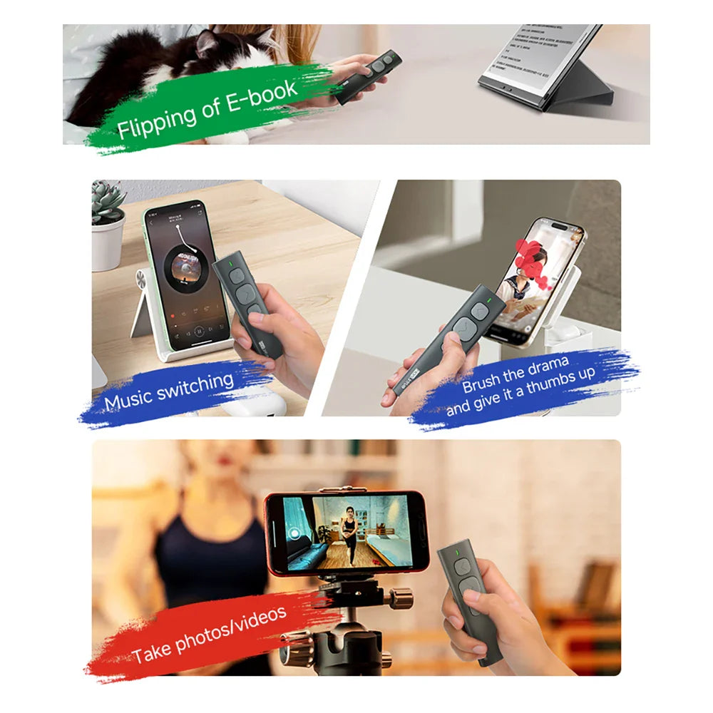 Bluetooth Page Turner Camera/Music Control Pen Paging Device E-book Reader Swipe Short Video Supports IOS Android Remote Control