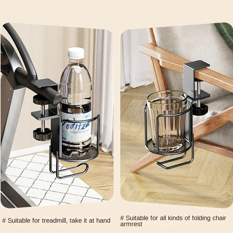 2 in 1 No Drill Desk Cup Holder Adjustable Upgraded Arm Clamp Stand 360 Degree Rotating Table Edge Clamp Anti-Fall Cup Holder