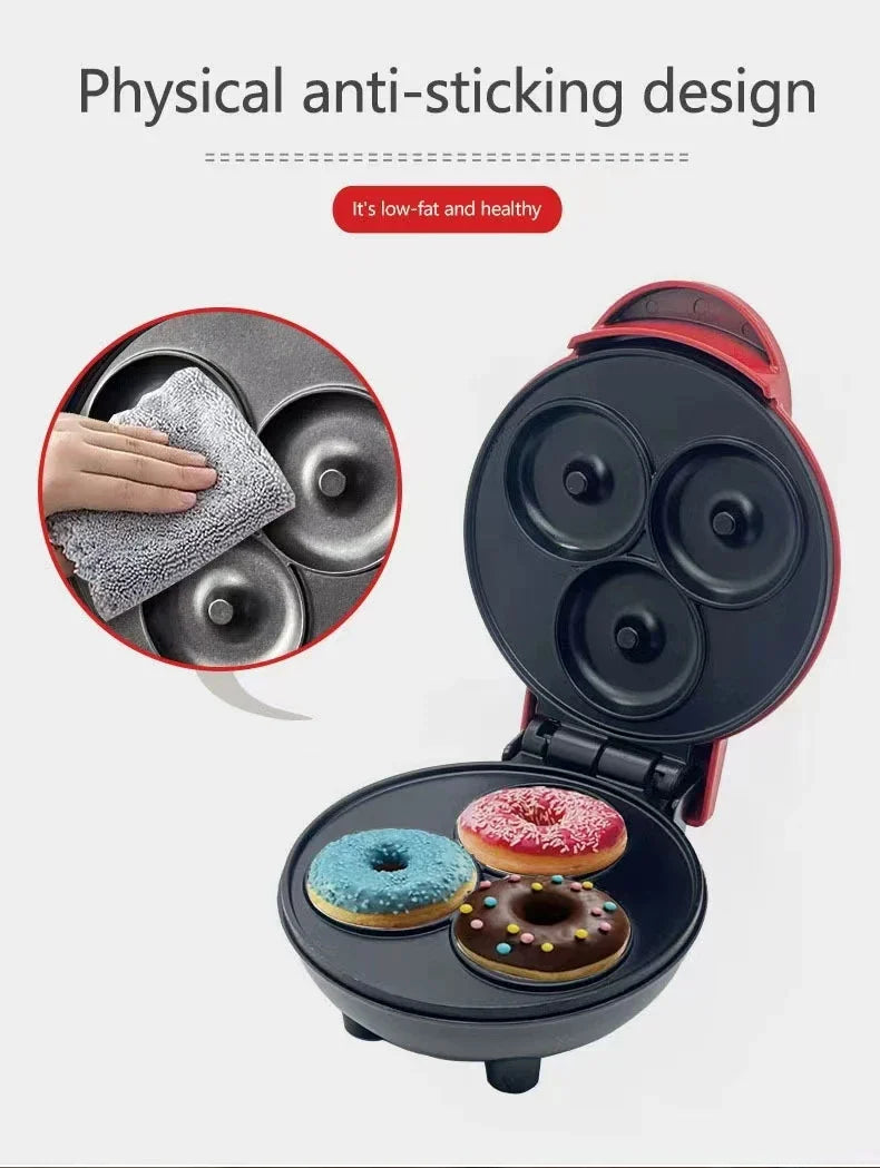 Mini home donut making machine, double-sided heating, non stick coating fast production, DIY breakfast for families and children