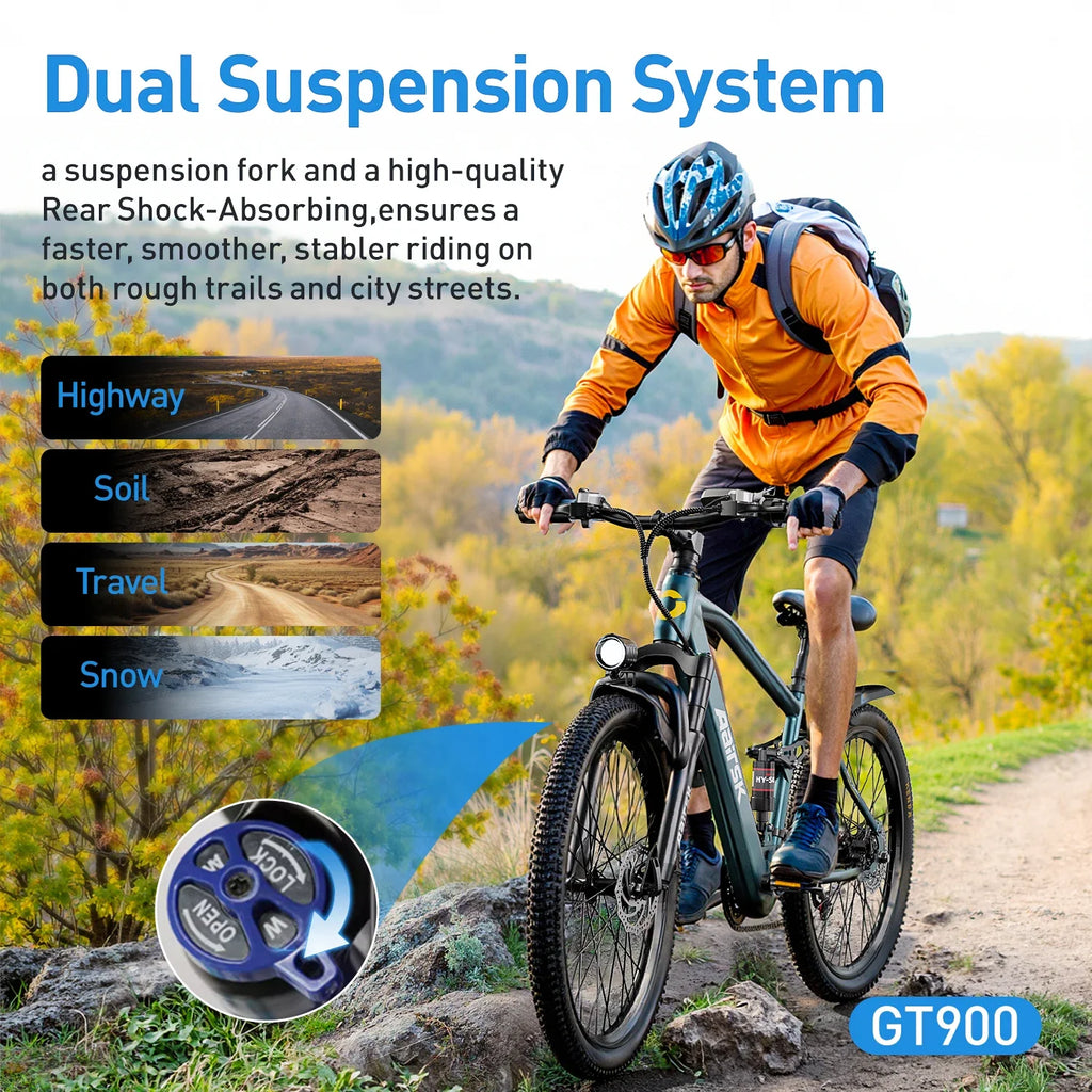 Aairsk GT900 Adult Ebike 400W 36V 13Ah Off-Road Electric Bicycle City Commuting 26*1.95 Inch Tire Dual Suspension Electric Bike