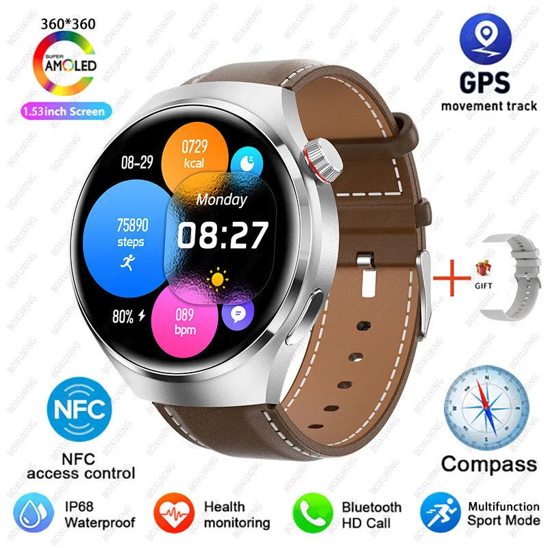 BOXUXING Watch 4 Pro Smart Watch Men GPS Sports Tracker NFC  1.53" HD Screen Health Monitor Watches Bluetooth Call SmartWatch