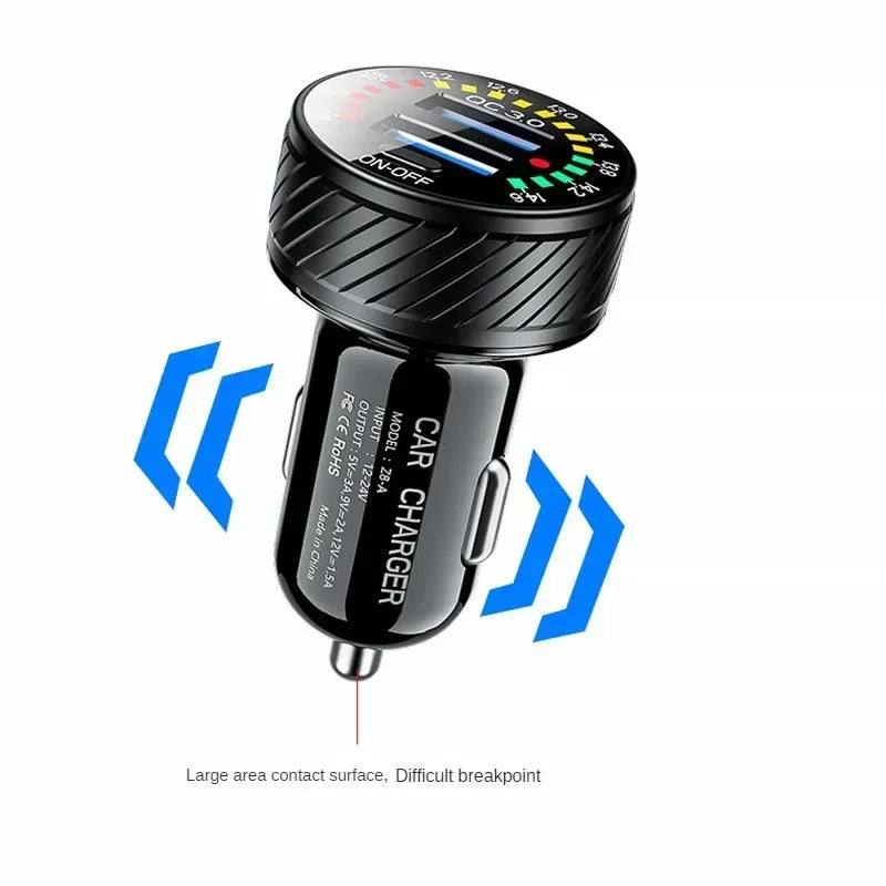 12 24V  With Touch Switch Color Screen Dual USB Car Charger QC 3.0 Waterproof 18W Fast Charging Marquee Light Car Charger