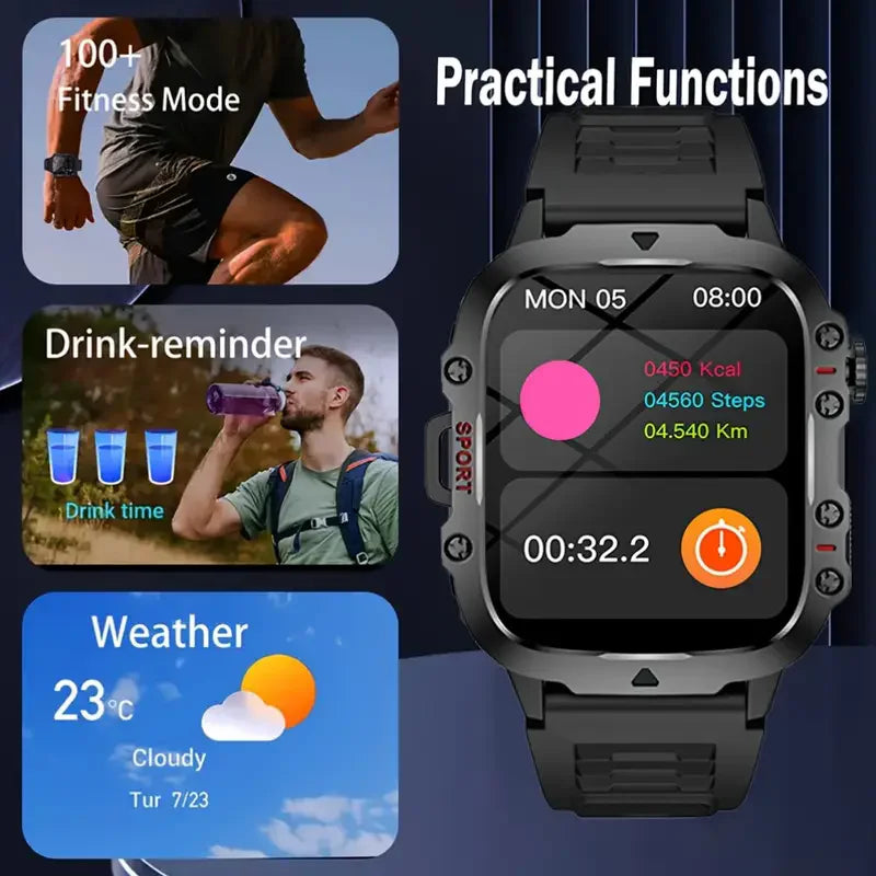 2026 New Hot GPS Sports Men Smartwatch Men 1.81-Inch HD Bluetooth Call Waterproof LED Flashlight Stainless Military Smart Watch
