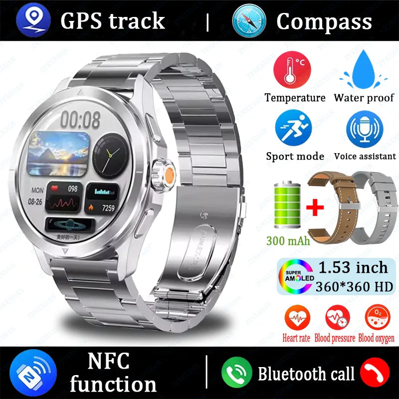 2025 New S4 Ultra Smart Watch Men Blood Oxygen Heart rate Compass Waterproof NFC GPS Tracking Bluetooth Call Sport Smartwatch