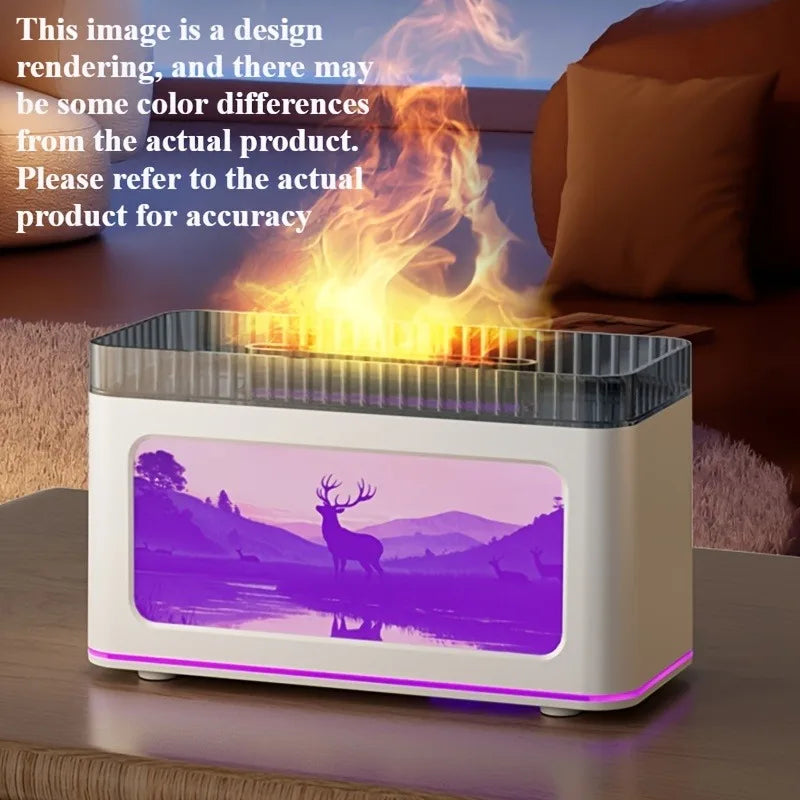 Simulated Fireplace Flame Aroma Diffuser with 7 Color Lights, Perfect Mini Air Humidifier for Christmas, New Year