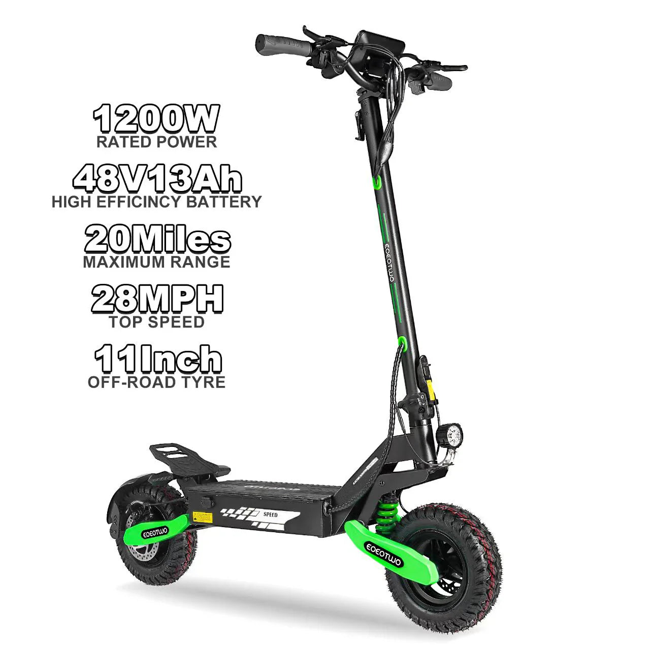 1200W Off Road Electric Scooter for Adults 48V Long Range E-Scooter 30MPH Fast Speed 11" Tubeless Tire Foldable Kick Scooter