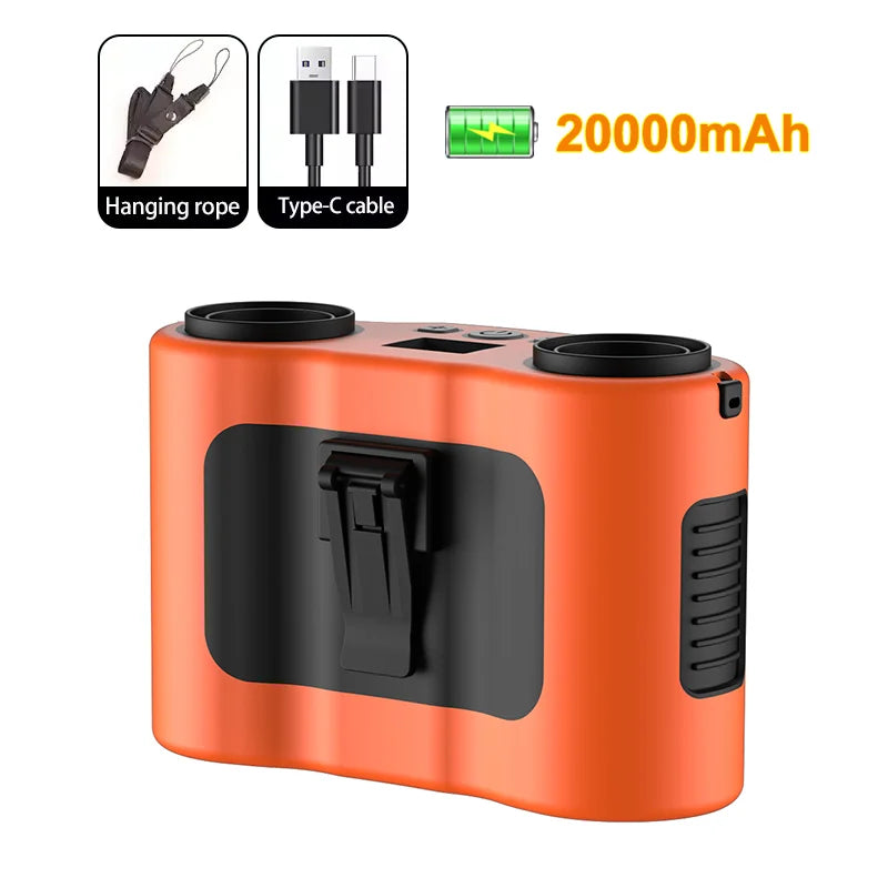 20000mAh Waist Fan Wearable Hanging Neck Fan USB Rechargeable Bladeless Air Conditioner Outdoor Waist Clip Fan with Power Bank