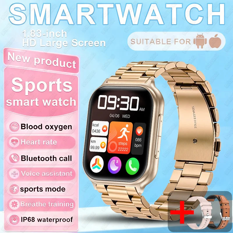 2026 New Fashion 1.83'' Smart Watch Men Women Bluetooth Call Heart Rate Monitor Voice Assistant Multiple Sports Modes Smartwatch
