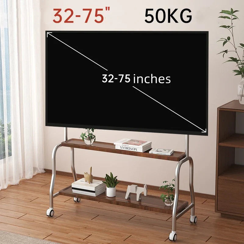 Stainless Steel Rolling Floor Mobile TV Stand for 32-75 Inch LCD LED Screen TVs TV Cart Holds up to 110Lbs Max VESA 600x400mm