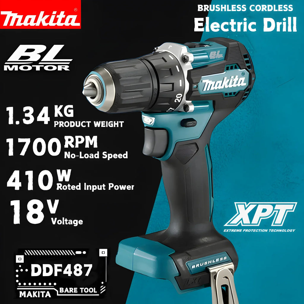 Makita Original DDF487 Cordless Driver Drill 18V Brushless Electric Impact Screwdriver Rechargeable Power Tool makita 18v tools
