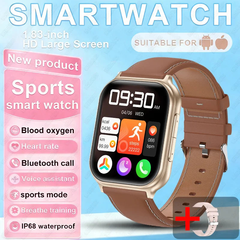 2026 New Fashion 1.83'' Smart Watch Men Women Bluetooth Call Heart Rate Monitor Voice Assistant Multiple Sports Modes Smartwatch