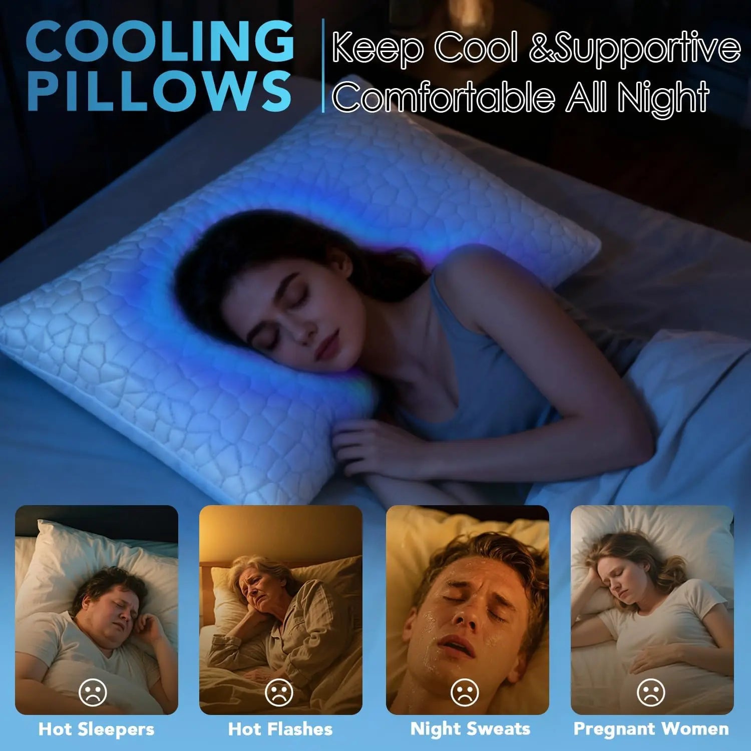 Cooling Memory Foam Pillow 2-Pack, Adjustable Firmness for Hot Sleepers, Queen Size with Breathable Cover