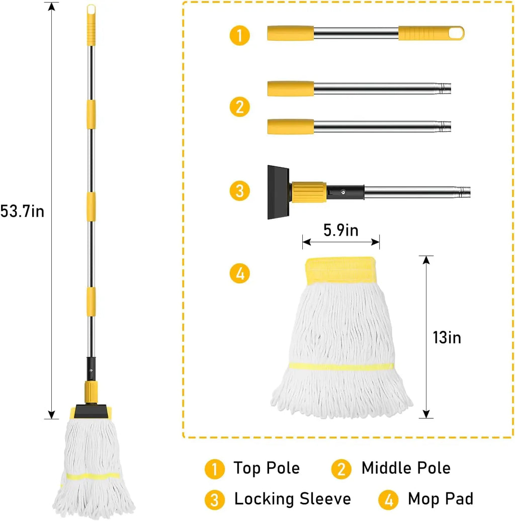 Heavy Duty Cotton String Wet Mop with Stainless Steel Handle for Commercial and Home Cleaning