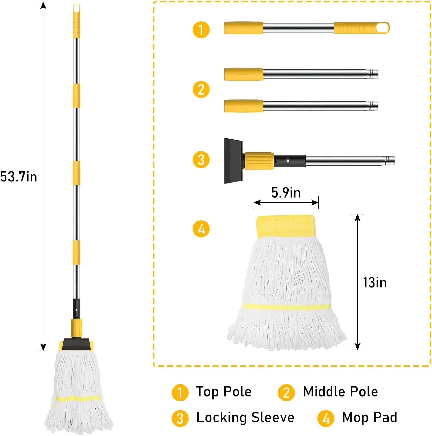 Heavy Duty Cotton String Wet Mop with Stainless Steel Handle for Commercial and Home Cleaning