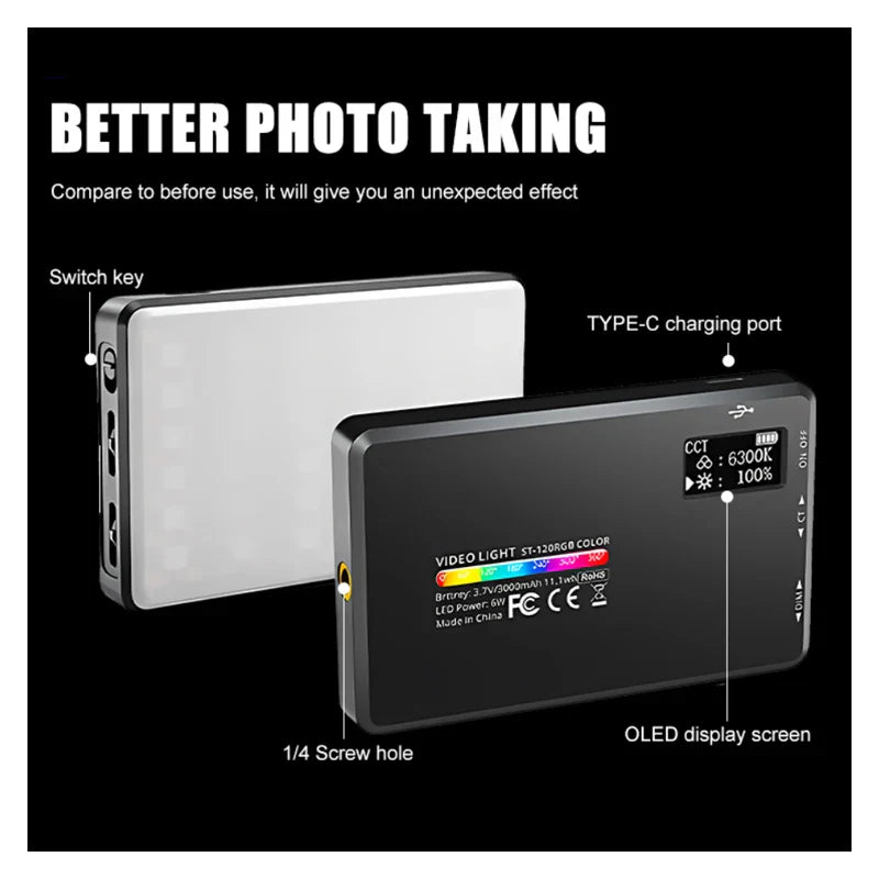 ST120 RGB Full Color Video Light 2500-9000K Fill Light for Camera Smartphone Photography Video Live Streaming Tiktok YT