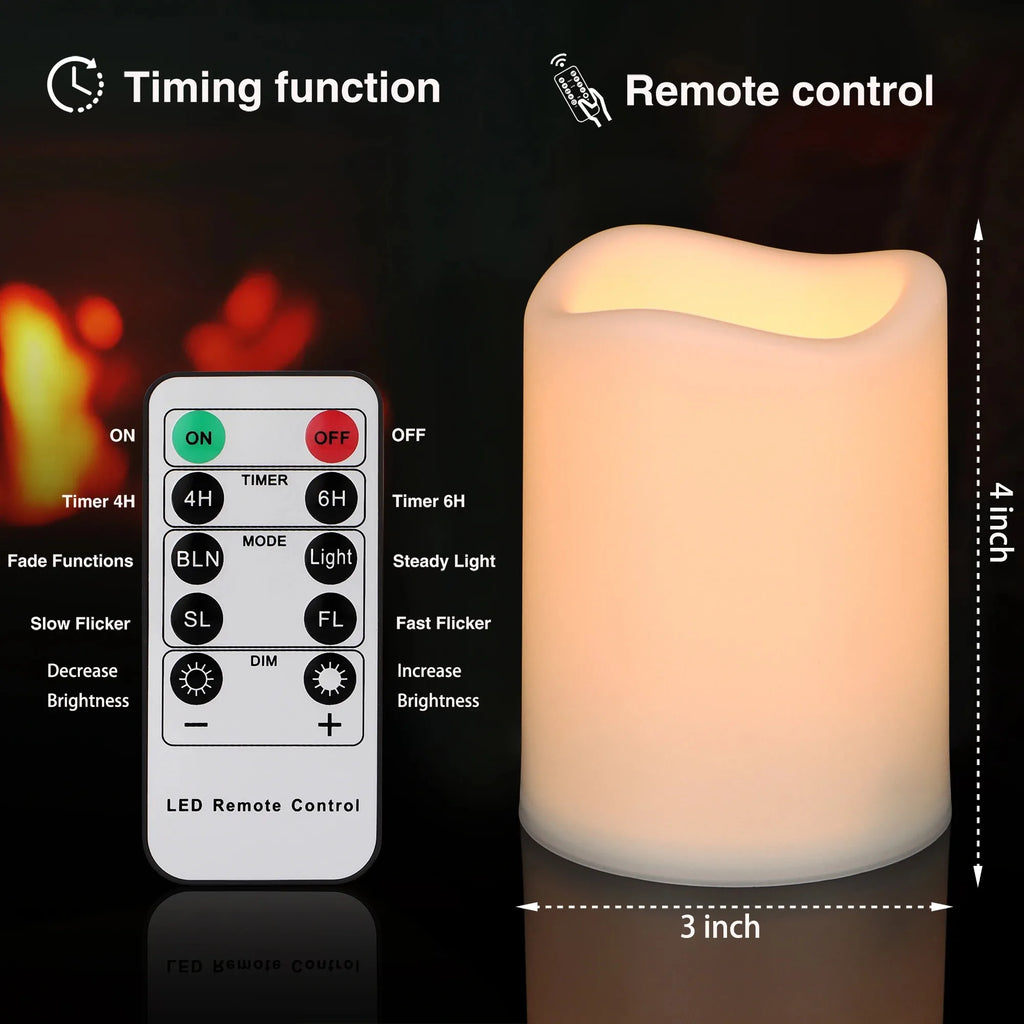 Flameless Cylindrical LED Candle Light, Waterproof Remote Control Battery Operated Night Lamp, Home Decoration