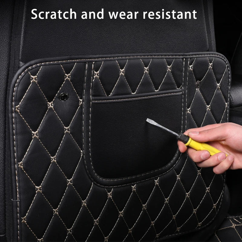Car Anti-Child-Kick Pad PU Leather Auto Seat Back Protector Cover Back Seat Organizer with Storage Pockets Interior Accessories