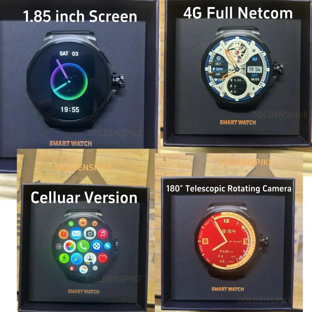 GT100 New Smartwatch 1.85-inch Display HD Screen Android OS 4G SIM Card 180° Rotating Camera WiFi Waterproof Smart Watch Men