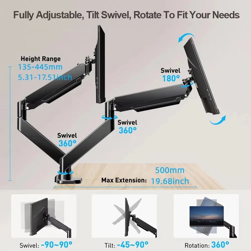 Single/Dual Monitor Mount Up To 32 inch Screens, Up To 22 Pounds Per Arm, Adjustable Dual Monitor Stand Suitable For Home Office