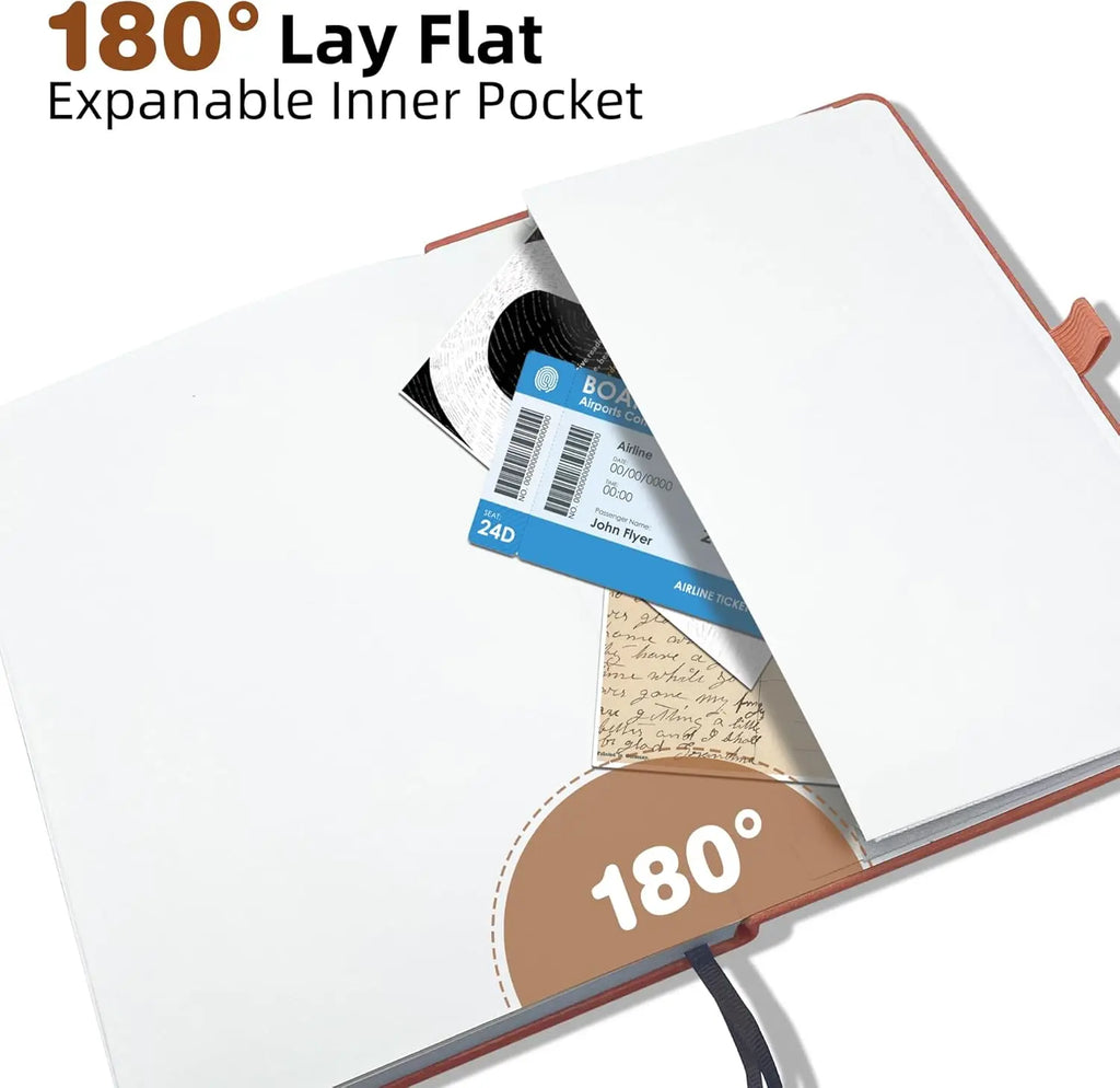 A5 Hardcover Leather Journal, 192 Pages Thick Paper, Unlined Sketchbook for Writing and Drawing