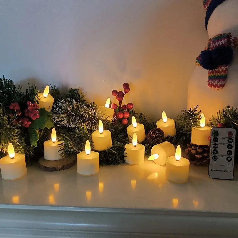 6/12/24pcs Rechargeable Flameless Candles Flickering LED Tea Light Candles Battery Operated Electronic Candle Lamp for Home gift