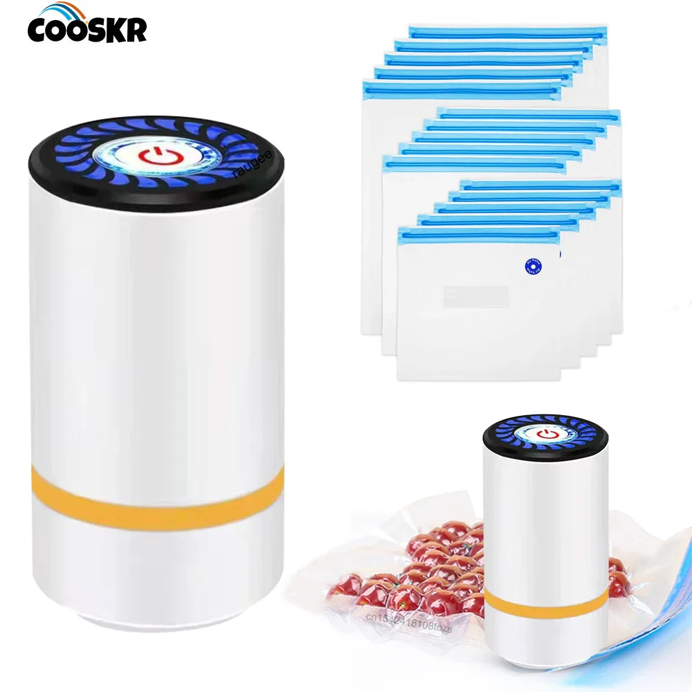 Electric Air Pump Handheld Automatic Air Pump Food Fresh-Keeping Rechargeable Vacuum Sealer with BPA-Free Vacuum Packaging Bag