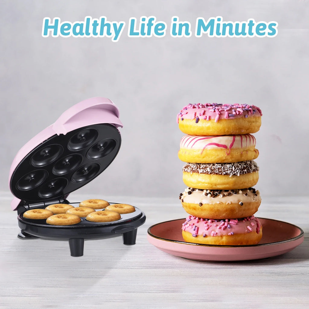 Donut Maker Machine 700W Double-sided Heating Non-stick Coating 7 Doughnuts Electric Donut Maker Machine for Breakfast Dessert