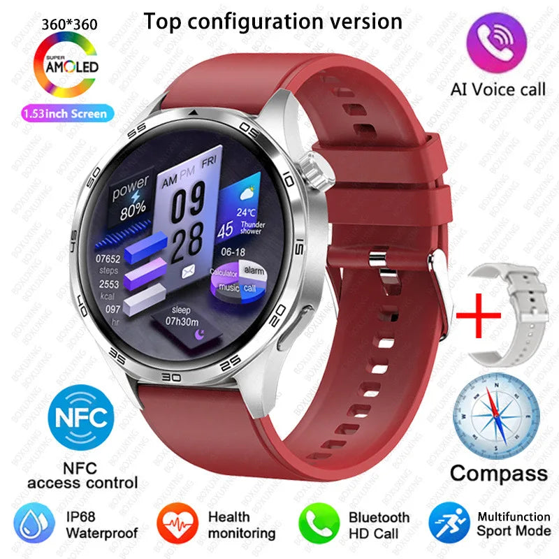 BOXUXING 2026 New Smart Watch Men Watch 5 Pro AMOLED HD Screen Bluetooth Call GPS Trajectory NFC Heart Rate Compass SmartWatches