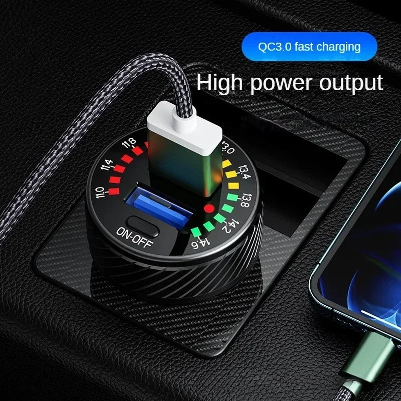 12 24V  With Touch Switch Color Screen Dual USB Car Charger QC 3.0 Waterproof 18W Fast Charging Marquee Light Car Charger