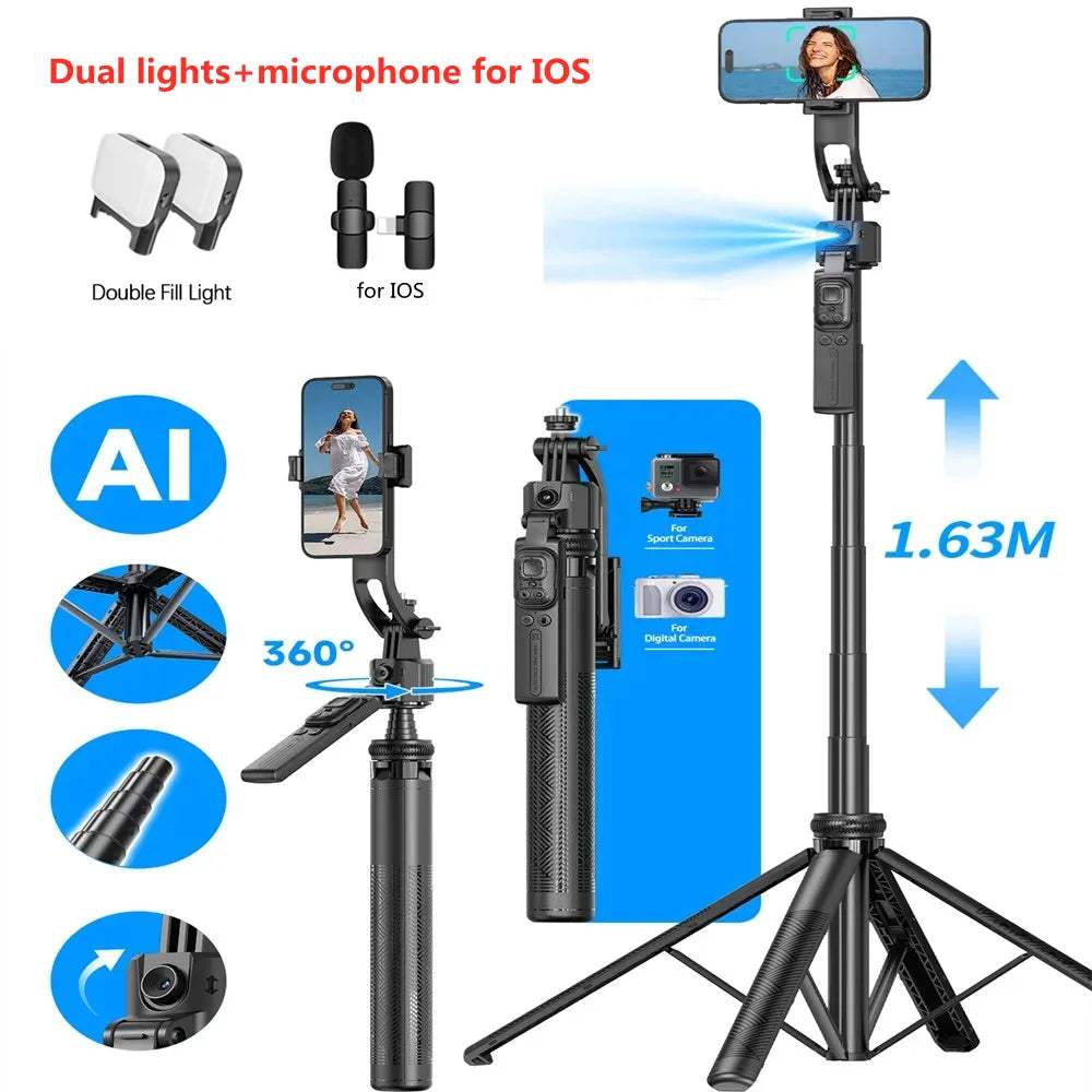 New upgrade Selfie Tripod Gimbal Stabilizer For Smartphone Bluetooth Remote Intelligent AI Follow-Up Anti Shake Pan Tilt