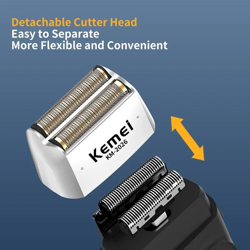 Kemei 2026 2027 Electric Reciprocating Razors Rechargeable Barber Bald Head Foil Shaver Cordless Beard Trimmer Shaving Machine