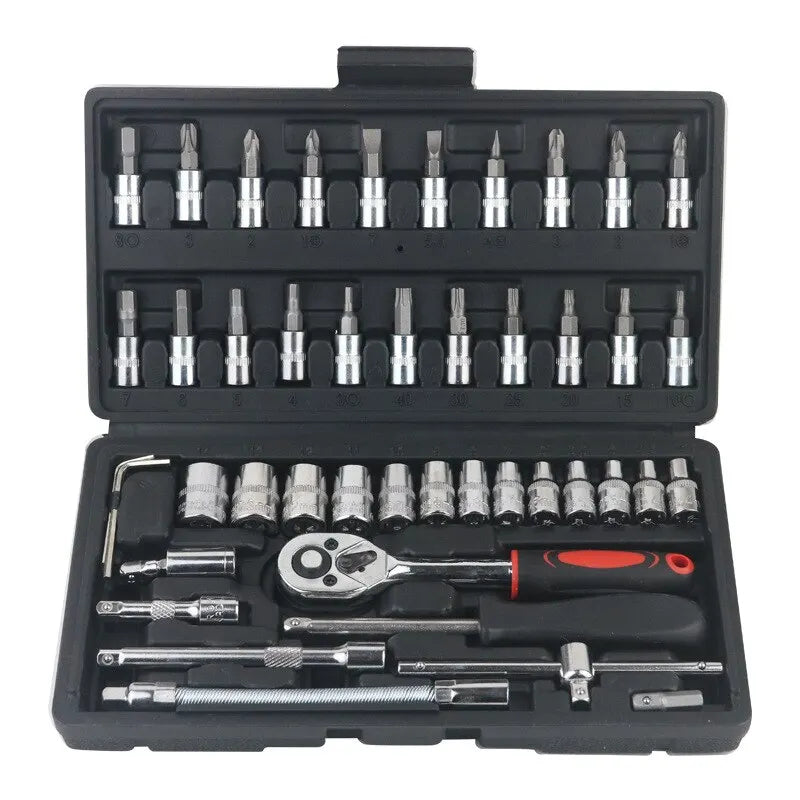 46-Piece Car Repair Tool Set 1/4-Inch Socket Set Car Repair Tools Pry Ratchet Torque Wrench Combo Auto Maintenance Tools