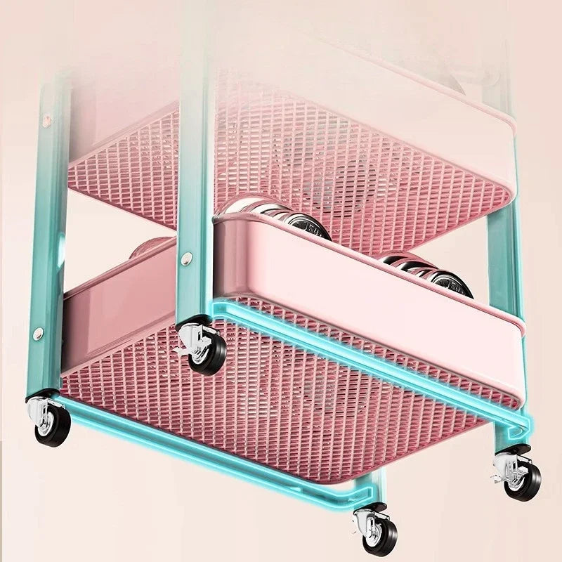 Foldable Multi Tier Rolling Trolley Organizer Cart Kitchen Home Bedroom Books Snacks Portable Storage Cart Wheels Furniture